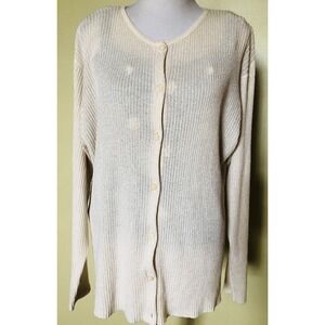 Y2K Working Classics Cardigan Sweater Woman's 18/20 Ivory Button Up Coastal